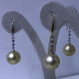 Gorgeous 18K Gold Hook Earring 12mm Round Gold Sea Water Pearl Dangle Wedding Jewelry For Women