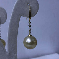 Gorgeous 18K Gold Hook Earring 12mm Round Gold Sea Water Pearl Dangle Wedding Jewelry For Women