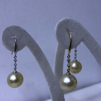 Gorgeous 18K Gold Hook Earring 12mm Round Gold Sea Water Pearl Dangle Wedding Jewelry For Women