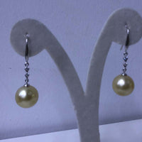 Gorgeous 18K Gold Hook Earring 12mm Round Gold Sea Water Pearl Dangle Wedding Jewelry For Women