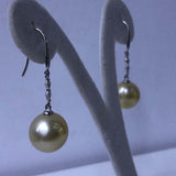 Gorgeous 18K Gold Hook Earring 12mm Round Gold Sea Water Pearl Dangle Wedding Jewelry For Women