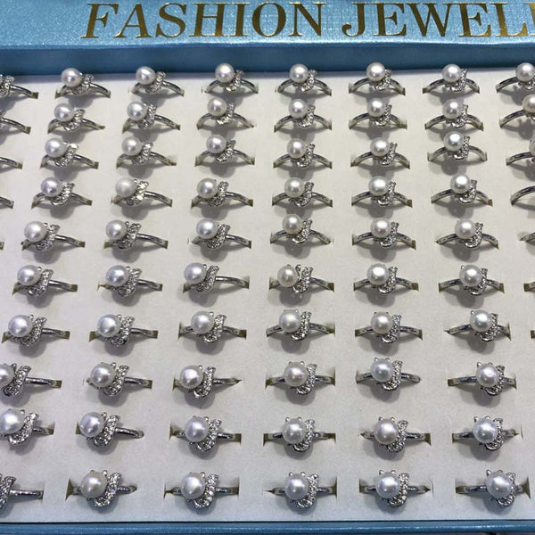 ELEISPL JEWELRY 100 PCS GENUINE Freshwater Pearls Rings