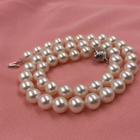 ELEISPLJEWELRY AAA Stunning 8mm Round White FW Pearls Necklacce 40CM 42CM 14K Gold Clasp