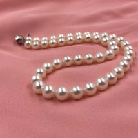 ELEISPLJEWELRY AAA Stunning 8mm Round White FW Pearls Necklacce 40CM 42CM 14K Gold Clasp