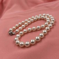 ELEISPLJEWELRY AAA Stunning 8mm Round White FW Pearls Necklacce 40CM 42CM 14K Gold Clasp