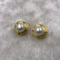 ELEISPL JEWELRY   10 Pairs 8-9mm White Pearl Clip Earrings G14K Filled