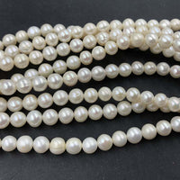 ELEISPL JEWELRY 10 Strands 7-8mm Near Round White FW Pearls Loose Strings