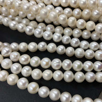 ELEISPL JEWELRY 10 Strands 7-8mm Near Round White FW Pearls Loose Strings