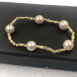 [ELEISPL]  5 Qty Natural Pink 10mm Round Kasumi Freshwater Pearl Bracelets Elastic Bangle  #22010112