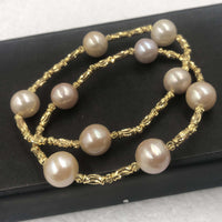 [ELEISPL]  5 Qty Natural Pink 10mm Round Kasumi Freshwater Pearl Bracelets Elastic Bangle  #22010112