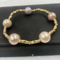 [ELEISPL]  5 Qty Natural Pink 10mm Round Kasumi Freshwater Pearl Bracelets Elastic Bangle  #22010112