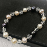 {ELEISPL] 15 Strands 6-7mm Mixed Real Pearl Bracelets Stretch Bangle #220100128