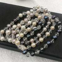 {ELEISPL] 15 Strands 6-7mm Mixed Real Pearl Bracelets Stretch Bangle #220100128