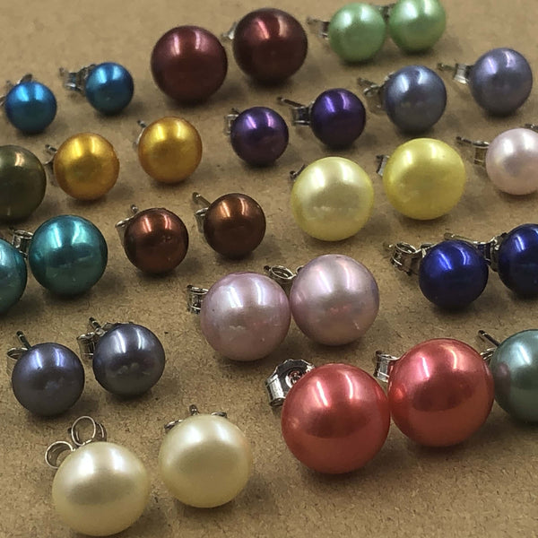 ELEISPL 100 Pairs Mixed 4-9mm Similar Multi-colours FW Pearl Studs Earrings