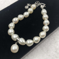 [ELEISPL]  1 Set Rice Shape White Freshwater Pearl Necklace & Bracelet  #22010167