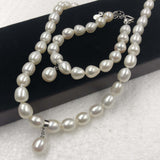 [ELEISPL]  1 Set Rice Shape White Freshwater Pearl Necklace & Bracelet  #22010167