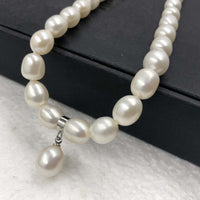 [ELEISPL]  1 Set Rice Shape White Freshwater Pearl Necklace & Bracelet  #22010167