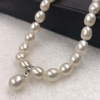 [ELEISPL]  1 Set Rice Shape White Freshwater Pearl Necklace & Bracelet  #22010167