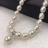 [ELEISPL]  1 Set Rice Shape White Freshwater Pearl Necklace & Bracelet  #22010167