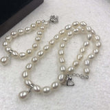 [ELEISPL]  1 Set Rice Shape White Freshwater Pearl Necklace & Bracelet  #22010167