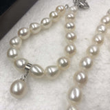 [ELEISPL]  1 Set Rice Shape White Freshwater Pearl Necklace & Bracelet  #22010167