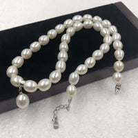 [ELEISPL]  1 Set Rice Shape White Freshwater Pearl Necklace & Bracelet  #22010167