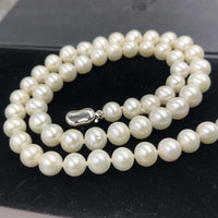 [ELEISPL] AA 17" Near Round Lavender Or White Real Pearl Necklace 7-8mm  Silver Clasp #22010191-192