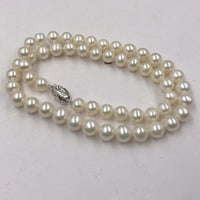 [ELEISPL] AA 17" Near Round Lavender Or White Real Pearl Necklace 7-8mm  Silver Clasp #22010191-192