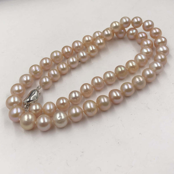 [ELEISPL] AA 17" Near Round Lavender Or White Real Pearl Necklace 7-8mm  Silver Clasp #22010191-192