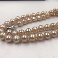 [ELEISPL] AA 17" Near Round Lavender Or White Real Pearl Necklace 7-8mm  Silver Clasp #22010191-192