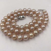 [ELEISPL] AA 17" Near Round Lavender Or White Real Pearl Necklace 7-8mm  Silver Clasp #22010191-192