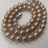 [ELEISPL] AA 17" Near Round Lavender Or White Real Pearl Necklace 7-8mm  Silver Clasp #22010191-192