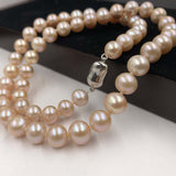 [ELEISPL] AA 17" Near Round Lavender Or White Real Pearl Necklace 7-8mm  Silver Clasp #22010191-192