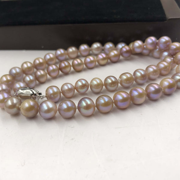 [ELEISPL]  Fine Natural Purple 8mm Round  Freshwater Pearl Necklace Sterling Silver Clasp #22010226