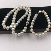 [ELEISPL] Set Jewelry 8.5-9mm Round White Real Pearl Necklace & Bracelet Natural Furrow #22010235