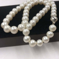 [ELEISPL] Set Jewelry 8.5-9mm Round White Real Pearl Necklace & Bracelet Natural Furrow #22010235