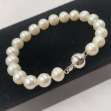 [ELEISPL] Set Jewelry 8.5-9mm Round White Real Pearl Necklace & Bracelet Natural Furrow #22010235