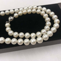 [ELEISPL] Set Jewelry 8.5-9mm Round White Real Pearl Necklace & Bracelet Natural Furrow #22010235