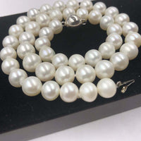 [ELEISPL] Set Jewelry 8.5-9mm Round White Real Pearl Necklace & Bracelet Natural Furrow #22010235