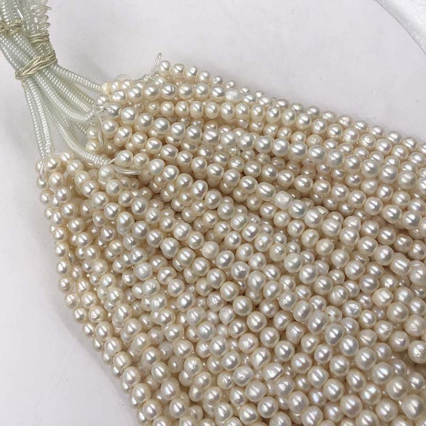 [ELEISPL Wholesale 11 Strings Near 10mm White Natural Furrow FW Pearl Baroque Bread Shape  #22010286