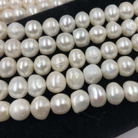 [ELEISPL Wholesale 11 Strings Near 10mm White Natural Furrow FW Pearl Baroque Bread Shape  #22010286