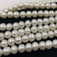 ELEISPL Lots 5 Strands FW Pearl Strings 9-10mm White Beads Thick Skin Bread Pearls #22010288