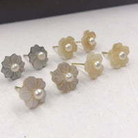 ELEISPL Lots 100 Pairs 3-4mm Pearl & Carve Shell Flower Studs Earrings #22010295