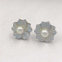 ELEISPL Lots 100 Pairs 3-4mm Pearl & Carve Shell Flower Studs Earrings #22010295