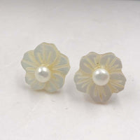 ELEISPL Lots 100 Pairs 3-4mm Pearl & Carve Shell Flower Studs Earrings #22010295