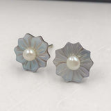 ELEISPL Lots 100 Pairs 3-4mm Pearl & Carve Shell Flower Studs Earrings #22010295