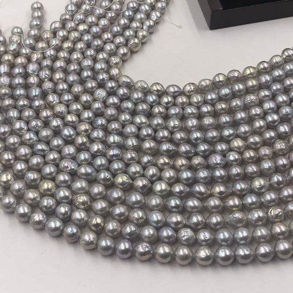 ELEISPL Wholesale 2 Strand 10-11mm Gray Round REAL Pearl Loose String 40cm Furrow Kasumi Pearls #22010301