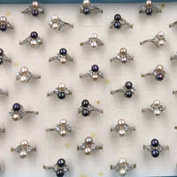 ELEISPL Wholesale 48 PCS Fresuwaterh Pearl Rings Mix