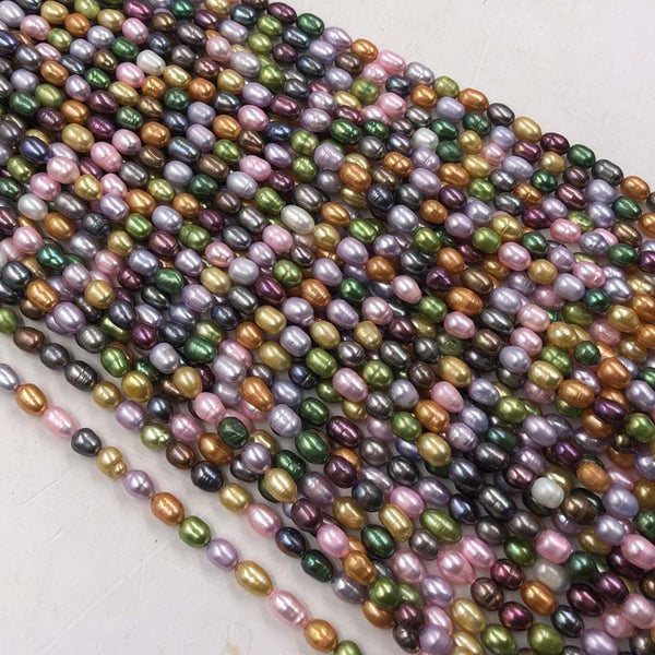 ELEISPL JEWELRY 16 Strands Loose Multicolours Real Pearls Strings 6*7-8mm Rice Shape #22010334-3