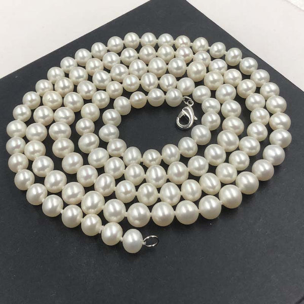 {ELEISPL] WOW 87CM Long Sweater Chain Jewelry 7-8mm Freshwater White Pearl Necklace #22010346